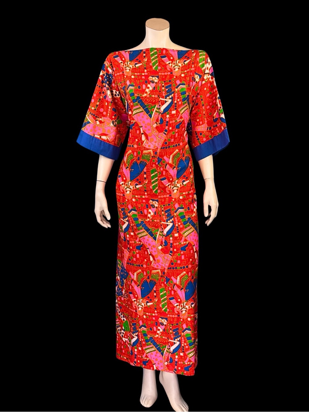 1970s Psychedelic Novelty Print Maxi Kaftan Dress | M L